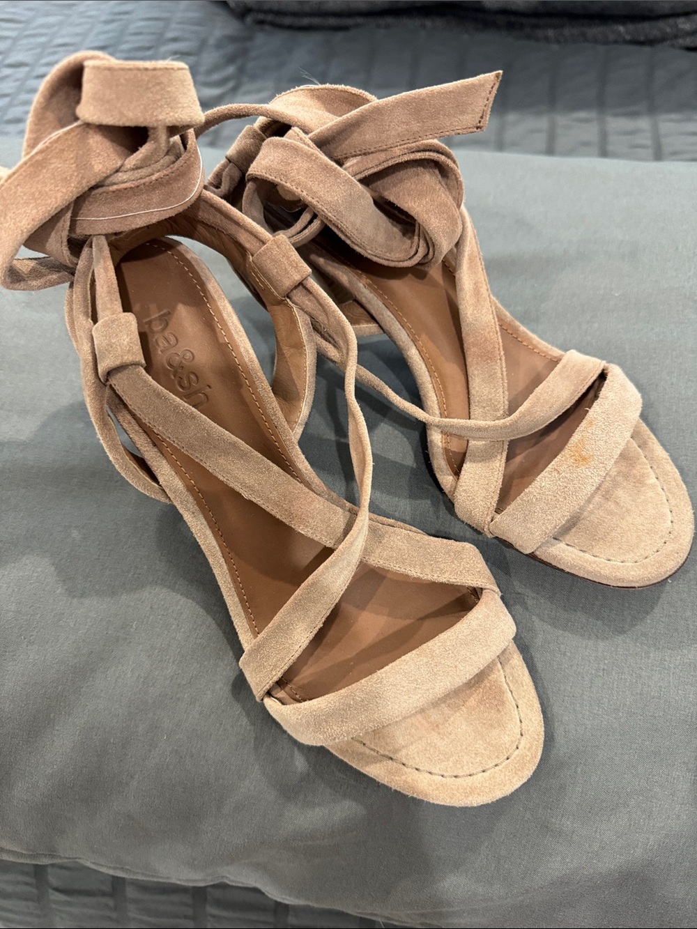 ba&sh Beige Suede Wrap Tie Heeled Sandals